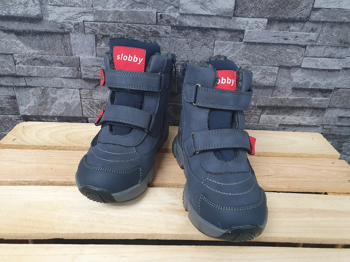Kinder Slobby Boots Stifeletten Wiinter Blau Schwarz 2 x Klett